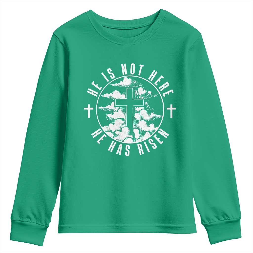 Easter Jesus Has Risen Youth Sweatshirt Christian Bible Verse Graphic Cross 90s Style - Wonder Print Shop
