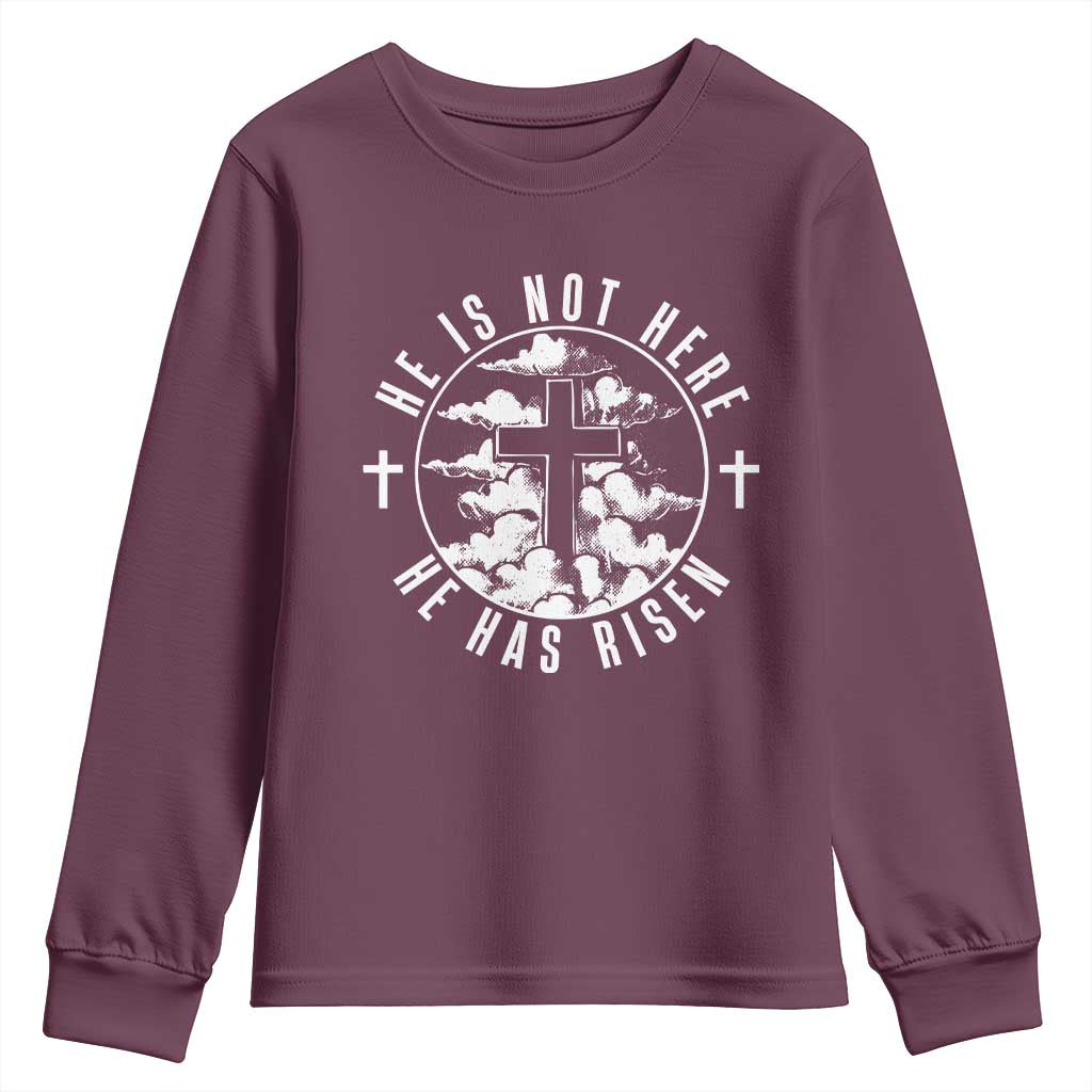 Easter Jesus Has Risen Youth Sweatshirt Christian Bible Verse Graphic Cross 90s Style - Wonder Print Shop
