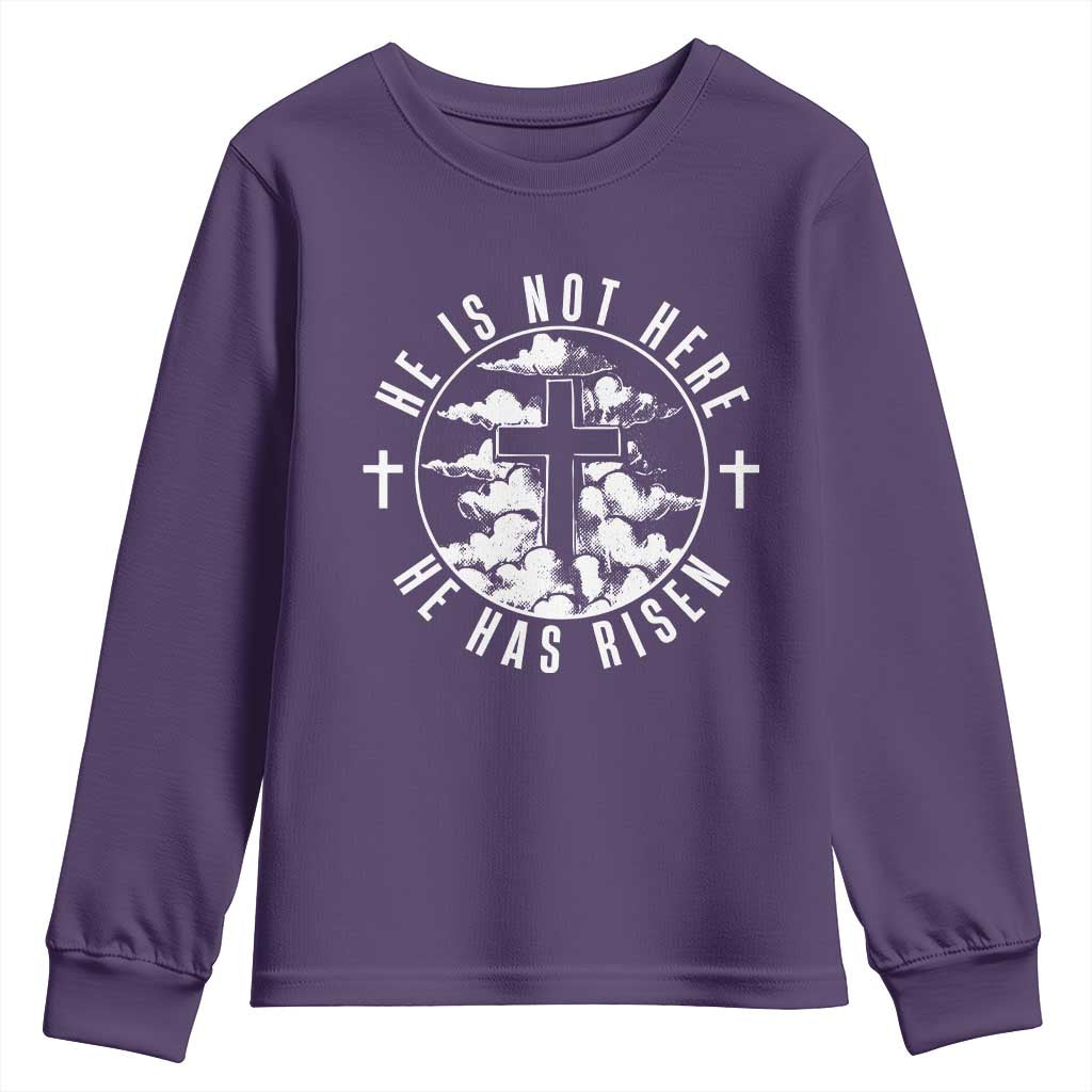 Easter Jesus Has Risen Youth Sweatshirt Christian Bible Verse Graphic Cross 90s Style - Wonder Print Shop