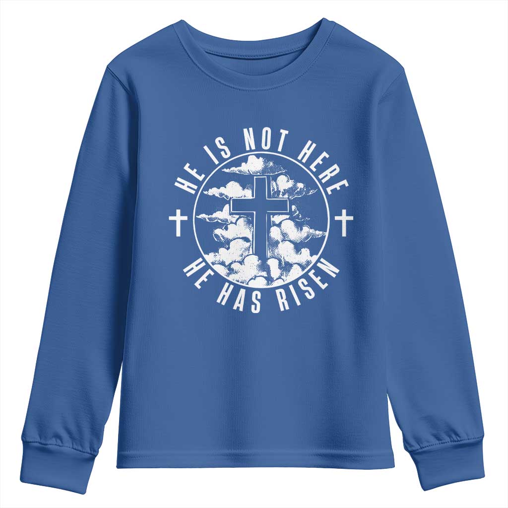 Easter Jesus Has Risen Youth Sweatshirt Christian Bible Verse Graphic Cross 90s Style - Wonder Print Shop