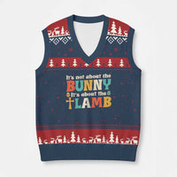 Religious Easter V-Neck Knit Sweater Vest Retro Its Not About The Bunny Its About The Lamb - Wonder Print Shop
