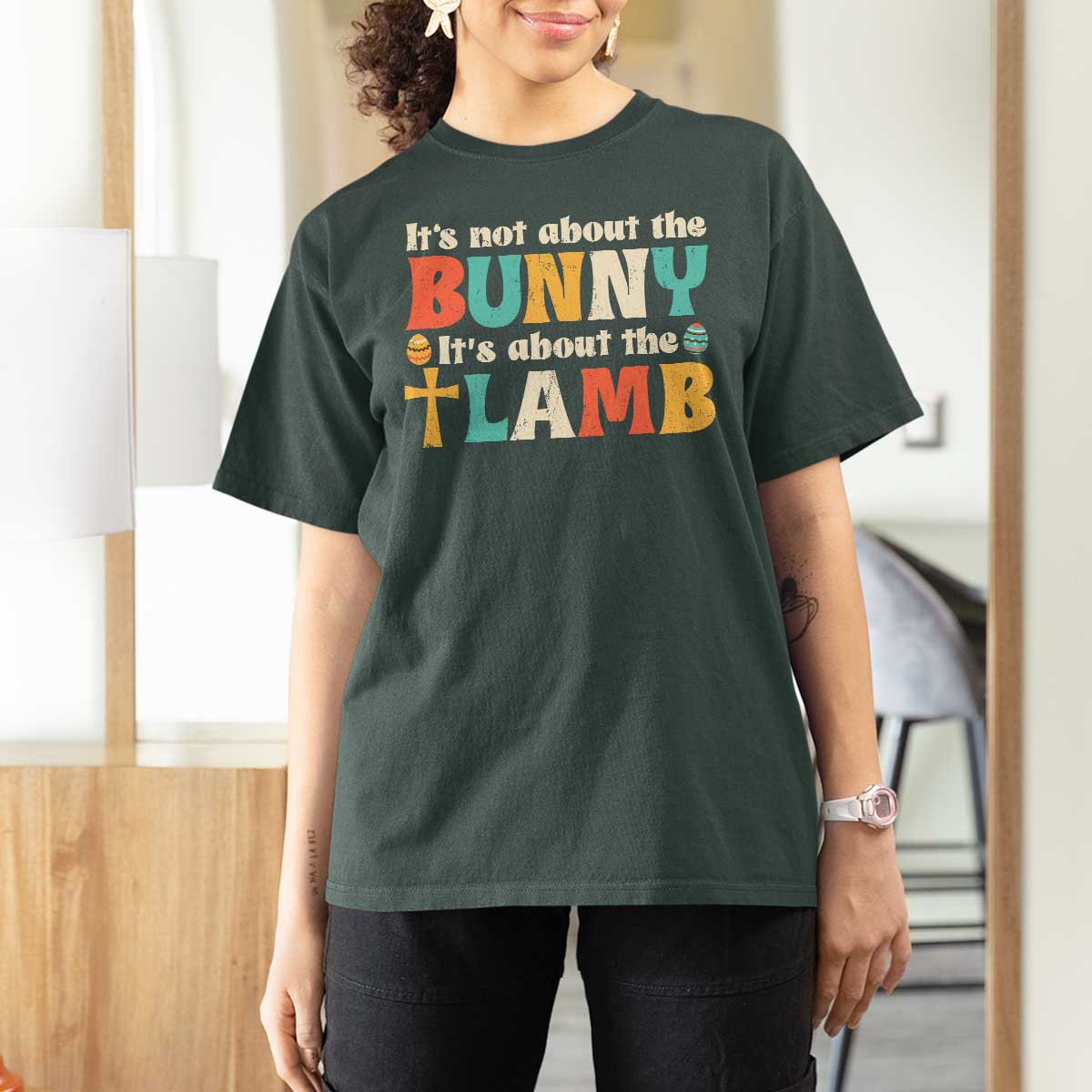 Religious Easter T Shirt For Women Retro Its Not About The Bunny Its About The Lamb - Wonder Print Shop
