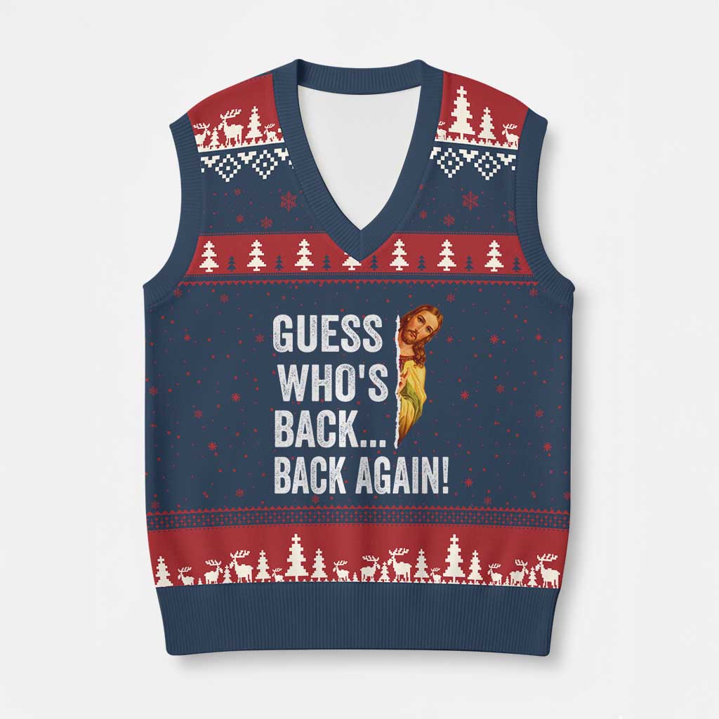 Funny Jesus Meme Quote V-Neck Knit Sweater Vest Easter Guess Whos Back Funny Religious - Wonder Print Shop