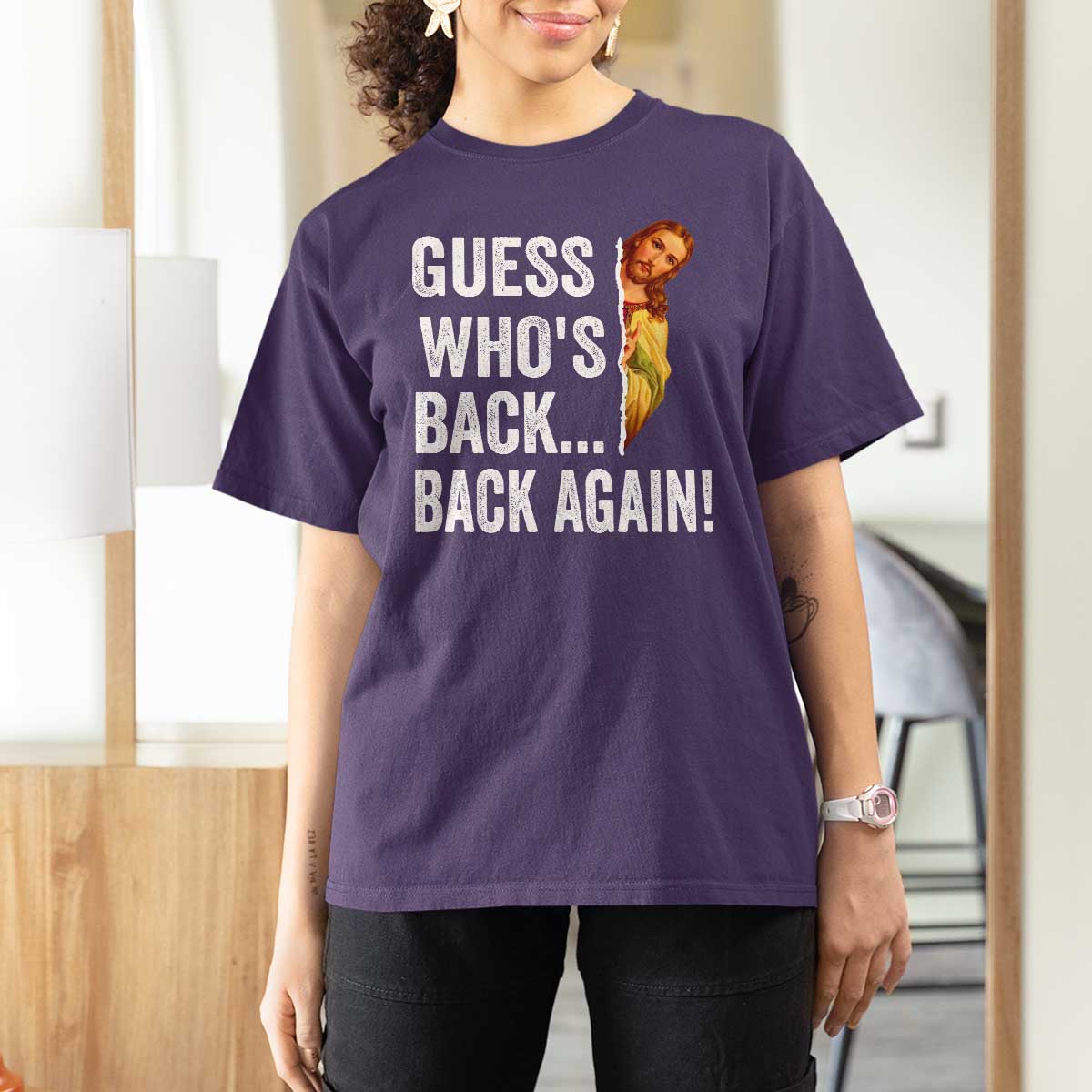 Funny Jesus Meme Quote T Shirt For Women Easter Guess Whos Back Funny Religious - Wonder Print Shop