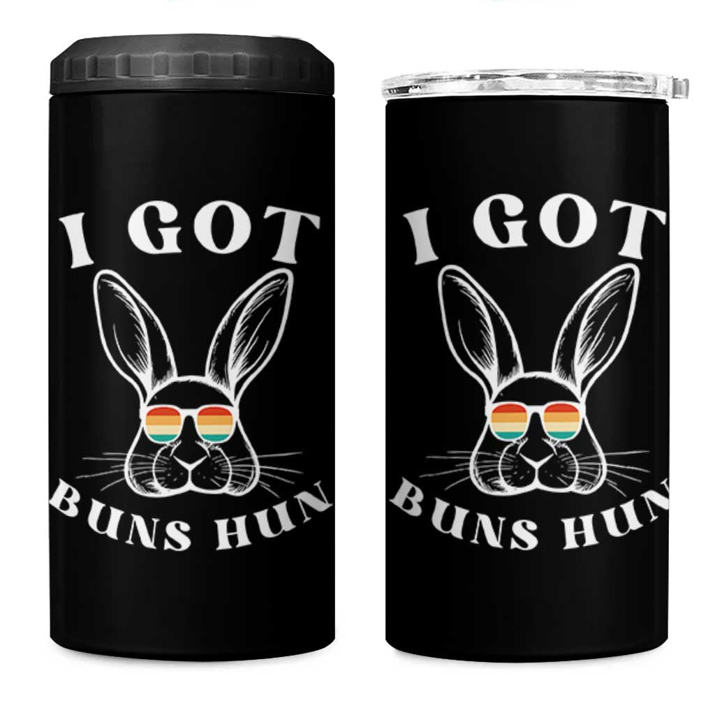 Rabbit Easter Bunny Sunglasses 4 in 1 Can Cooler Tumbler Retro Vintage I Got Buns Hun Funny Jokes - Wonder Print Shop