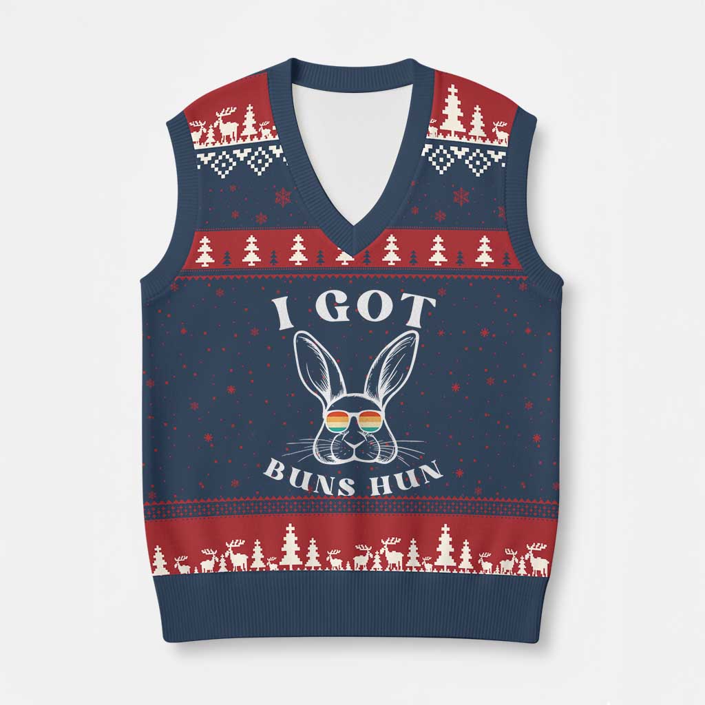 Rabbit Easter Bunny Sunglasses V-Neck Knit Sweater Vest Retro Vintage I Got Buns Hun Funny Jokes - Wonder Print Shop
