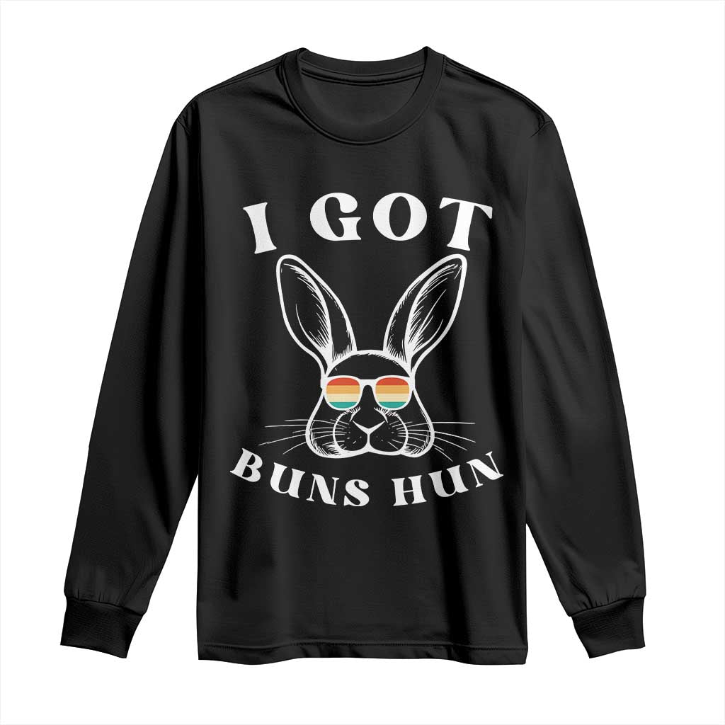 Rabbit Easter Bunny Sunglasses Long Sleeve Shirt Retro Vintage I Got Buns Hun Funny Jokes - Wonder Print Shop