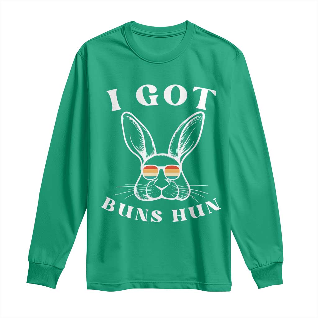 Rabbit Easter Bunny Sunglasses Long Sleeve Shirt Retro Vintage I Got Buns Hun Funny Jokes - Wonder Print Shop