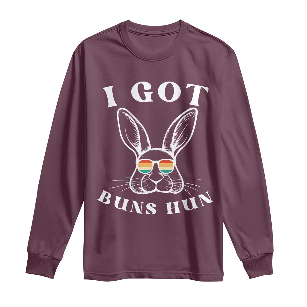Rabbit Easter Bunny Sunglasses Long Sleeve Shirt Retro Vintage I Got Buns Hun Funny Jokes - Wonder Print Shop