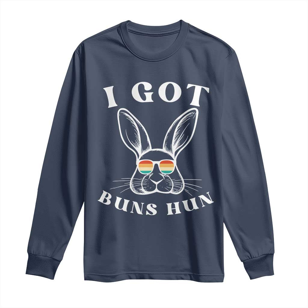 Rabbit Easter Bunny Sunglasses Long Sleeve Shirt Retro Vintage I Got Buns Hun Funny Jokes - Wonder Print Shop