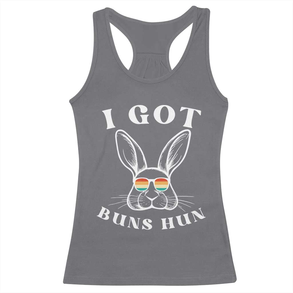 Rabbit Easter Bunny Sunglasses Racerback Tank Top Retro Vintage I Got Buns Hun Funny Jokes - Wonder Print Shop