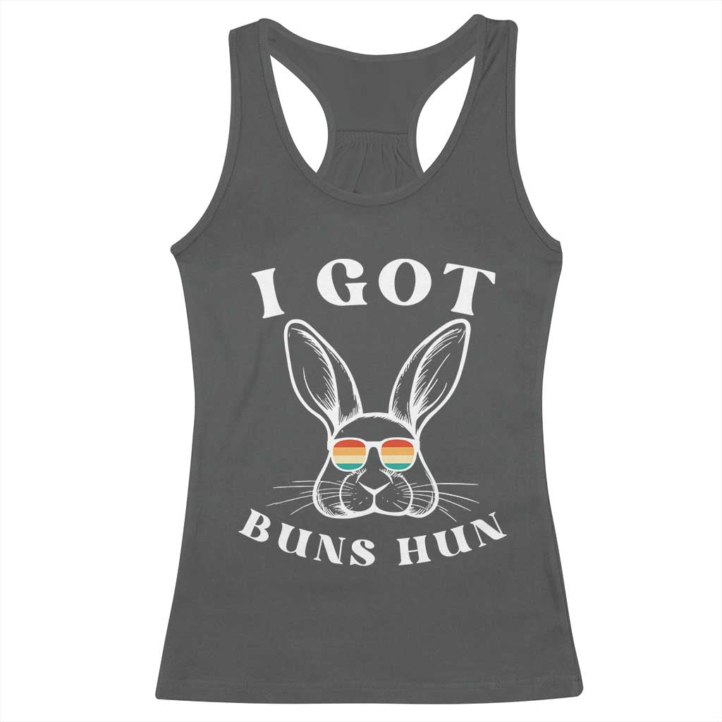 Rabbit Easter Bunny Sunglasses Racerback Tank Top Retro Vintage I Got Buns Hun Funny Jokes - Wonder Print Shop