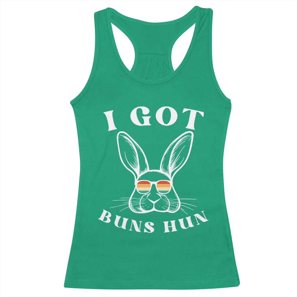 Rabbit Easter Bunny Sunglasses Racerback Tank Top Retro Vintage I Got Buns Hun Funny Jokes - Wonder Print Shop