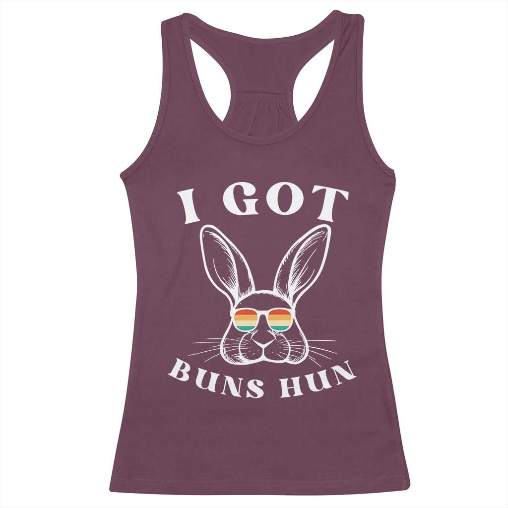 Rabbit Easter Bunny Sunglasses Racerback Tank Top Retro Vintage I Got Buns Hun Funny Jokes - Wonder Print Shop