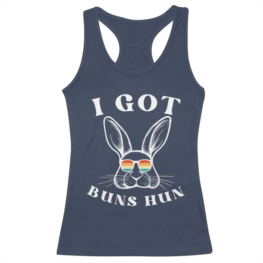 Rabbit Easter Bunny Sunglasses Racerback Tank Top Retro Vintage I Got Buns Hun Funny Jokes - Wonder Print Shop