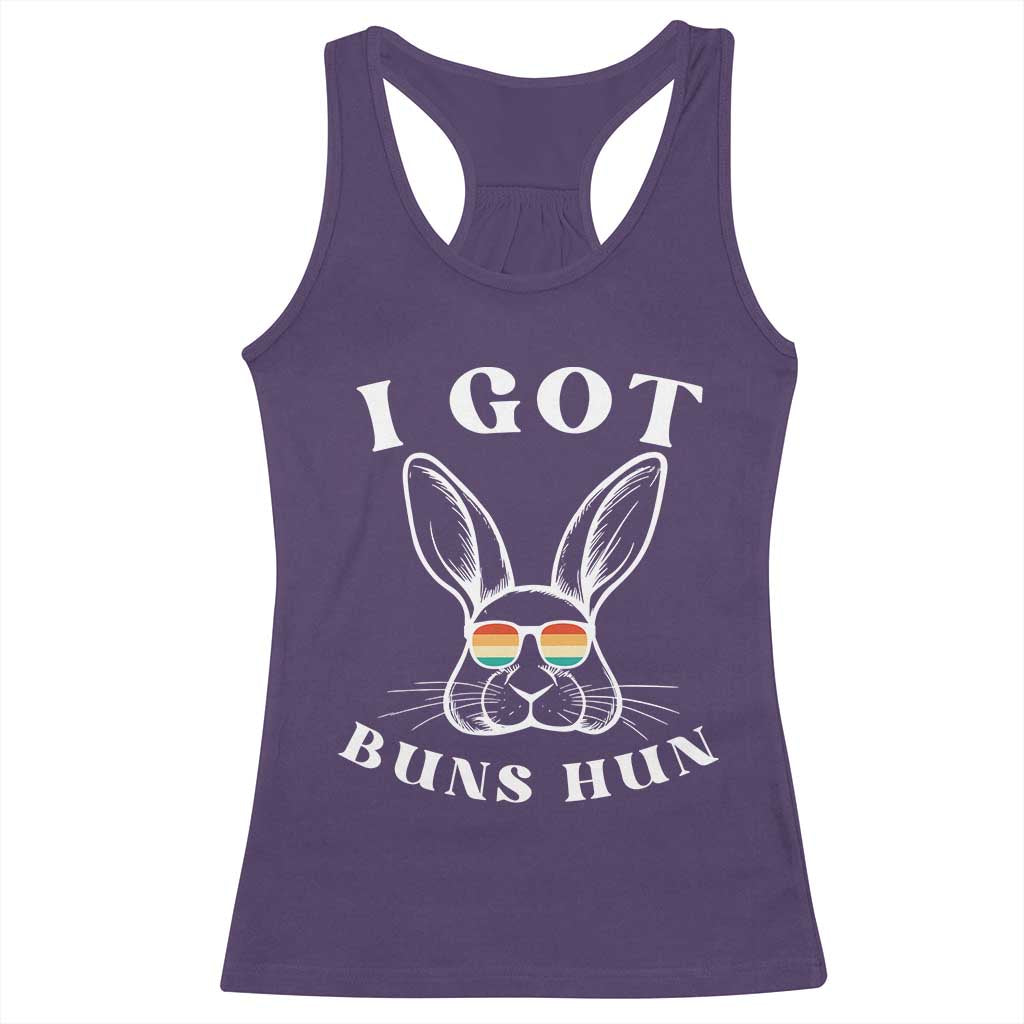 Rabbit Easter Bunny Sunglasses Racerback Tank Top Retro Vintage I Got Buns Hun Funny Jokes - Wonder Print Shop