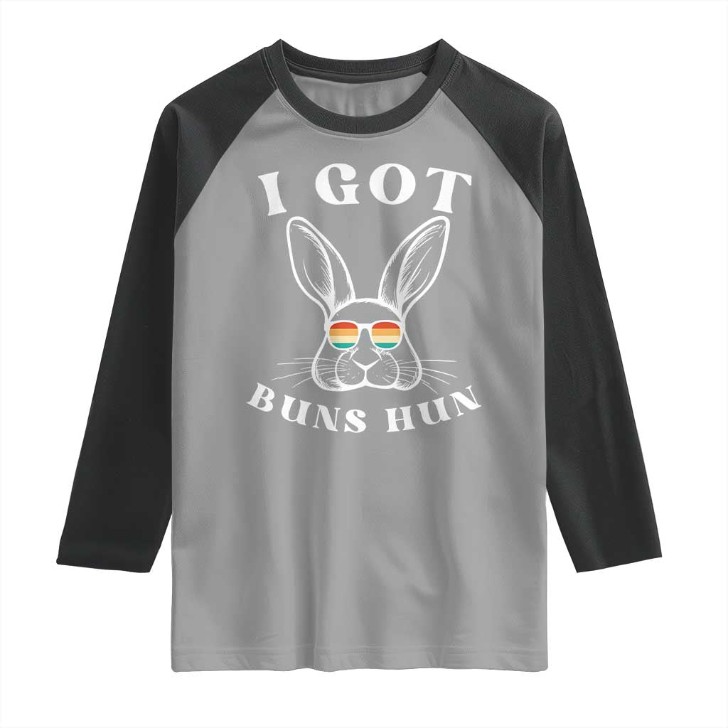 Rabbit Easter Bunny Sunglasses Raglan Shirt Retro Vintage I Got Buns Hun Funny Jokes - Wonder Print Shop