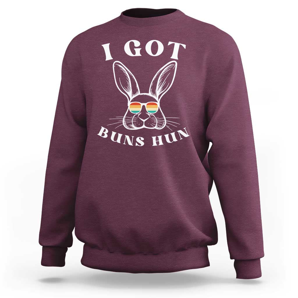 Rabbit Easter Bunny Sunglasses Sweatshirt Retro Vintage I Got Buns Hun Funny Jokes - Wonder Print Shop