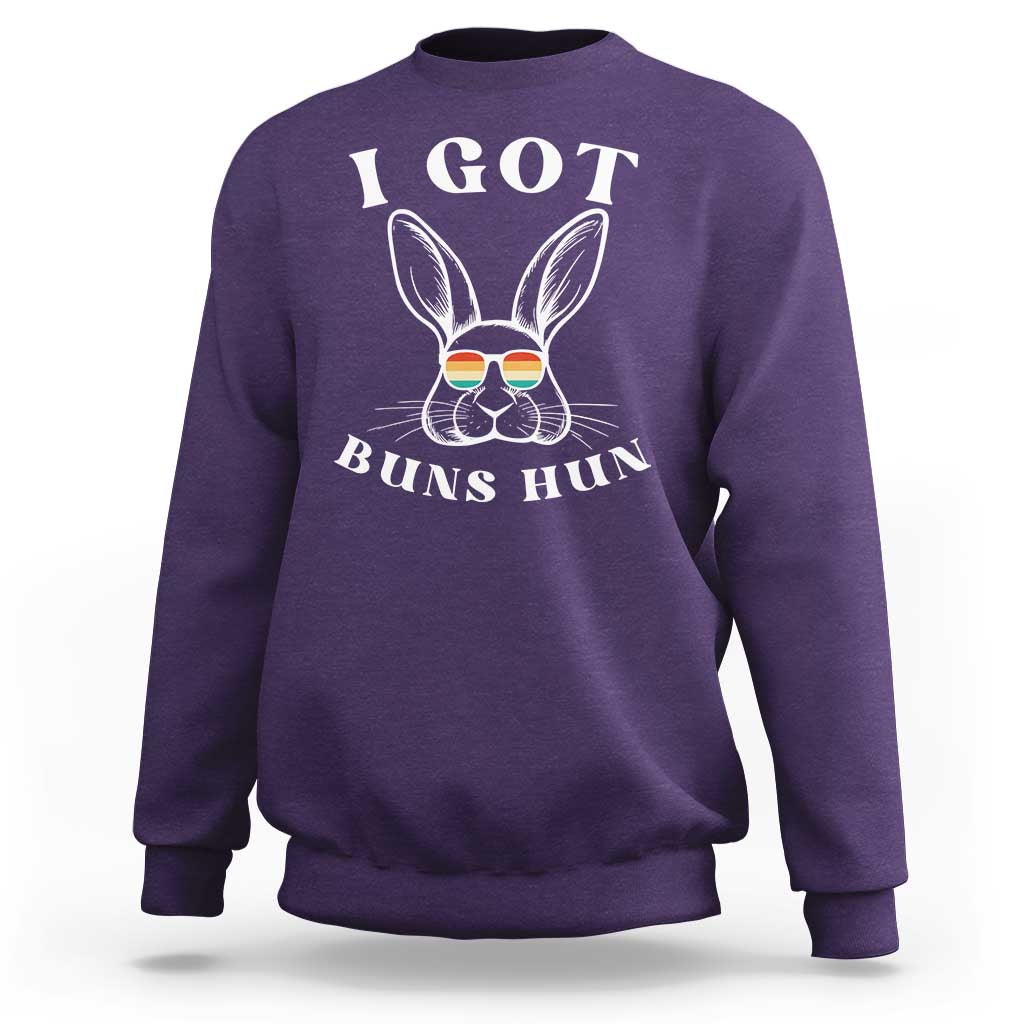 Rabbit Easter Bunny Sunglasses Sweatshirt Retro Vintage I Got Buns Hun Funny Jokes - Wonder Print Shop