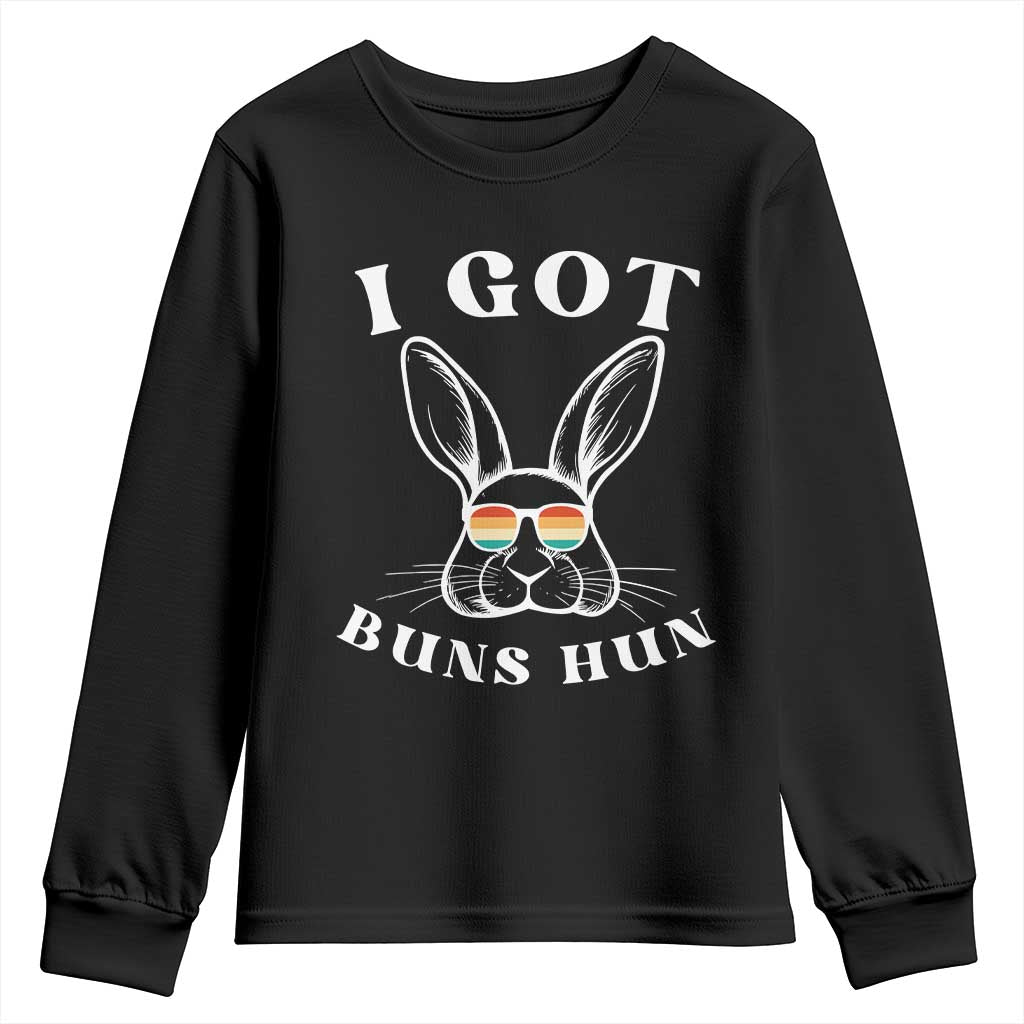 Rabbit Easter Bunny Sunglasses Youth Sweatshirt Retro Vintage I Got Buns Hun Funny Jokes - Wonder Print Shop