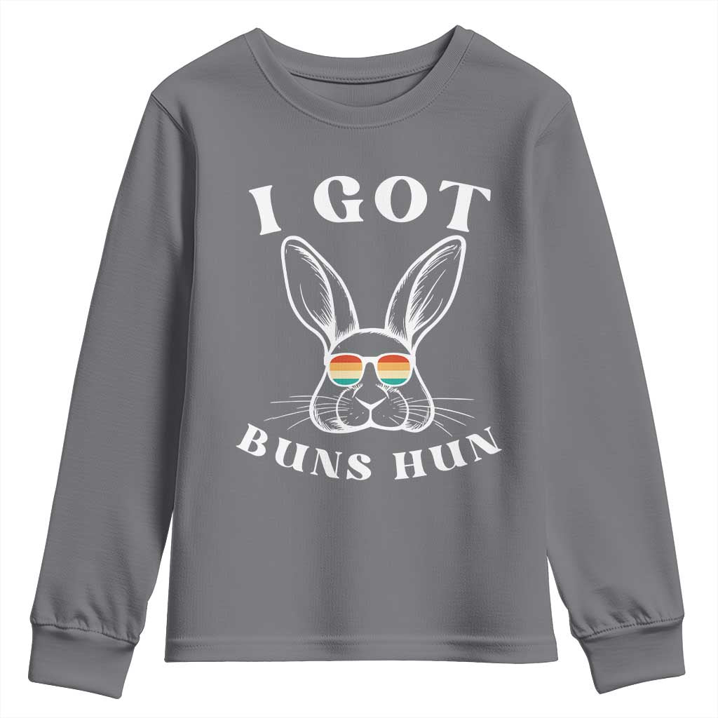 Rabbit Easter Bunny Sunglasses Youth Sweatshirt Retro Vintage I Got Buns Hun Funny Jokes - Wonder Print Shop