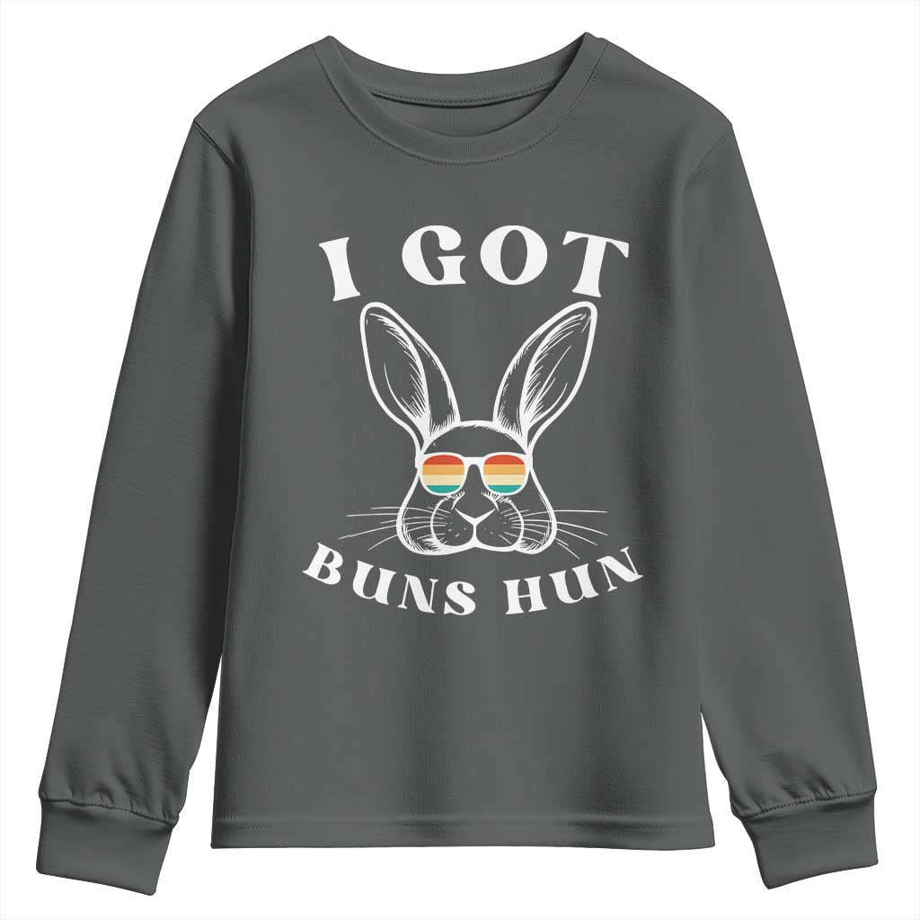 Rabbit Easter Bunny Sunglasses Youth Sweatshirt Retro Vintage I Got Buns Hun Funny Jokes - Wonder Print Shop