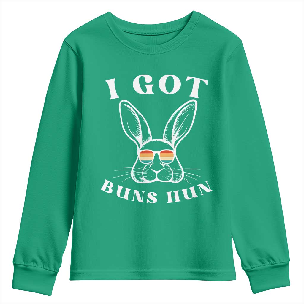 Rabbit Easter Bunny Sunglasses Youth Sweatshirt Retro Vintage I Got Buns Hun Funny Jokes - Wonder Print Shop