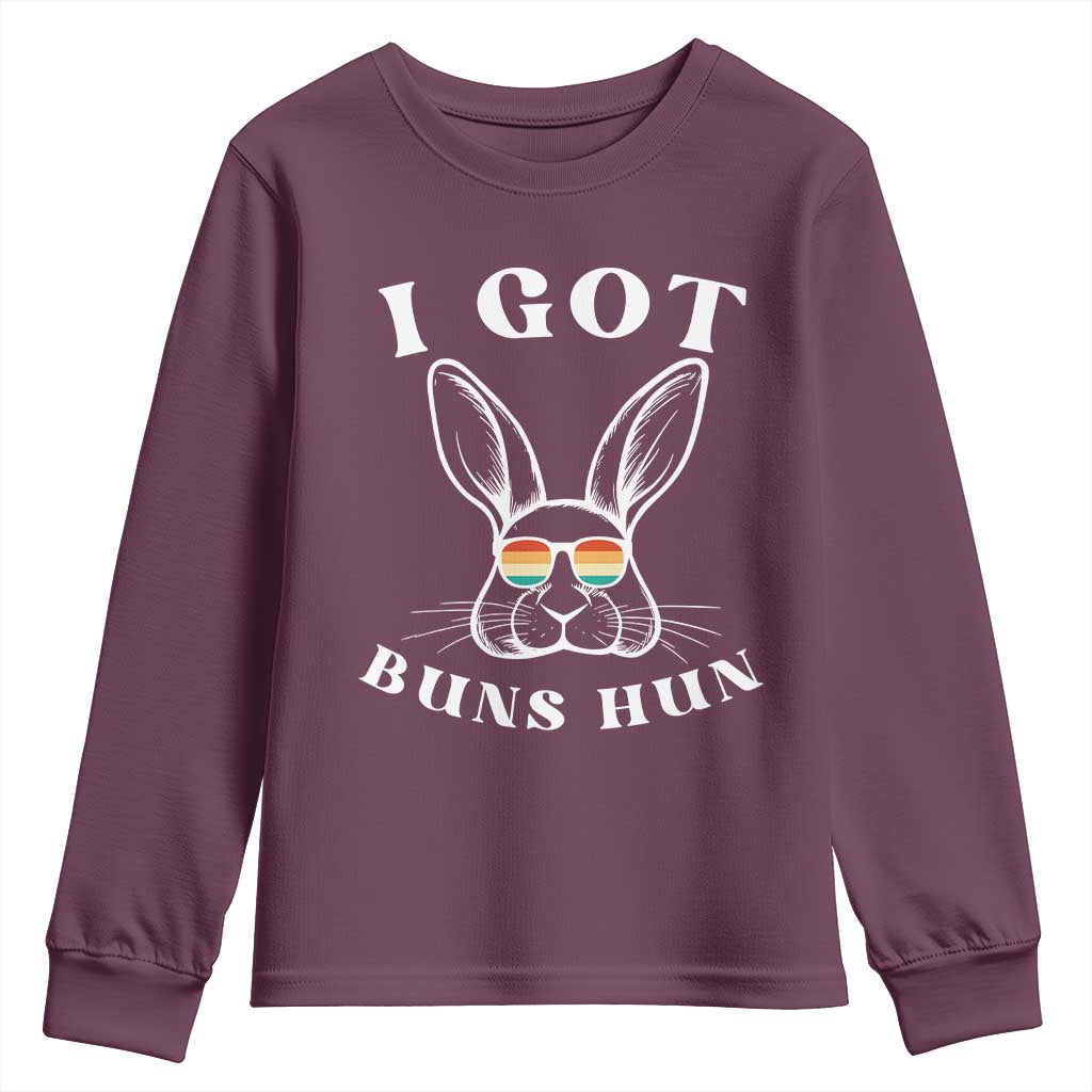 Rabbit Easter Bunny Sunglasses Youth Sweatshirt Retro Vintage I Got Buns Hun Funny Jokes - Wonder Print Shop