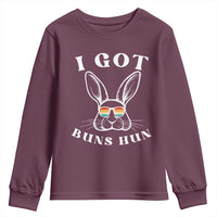 Rabbit Easter Bunny Sunglasses Youth Sweatshirt Retro Vintage I Got Buns Hun Funny Jokes - Wonder Print Shop