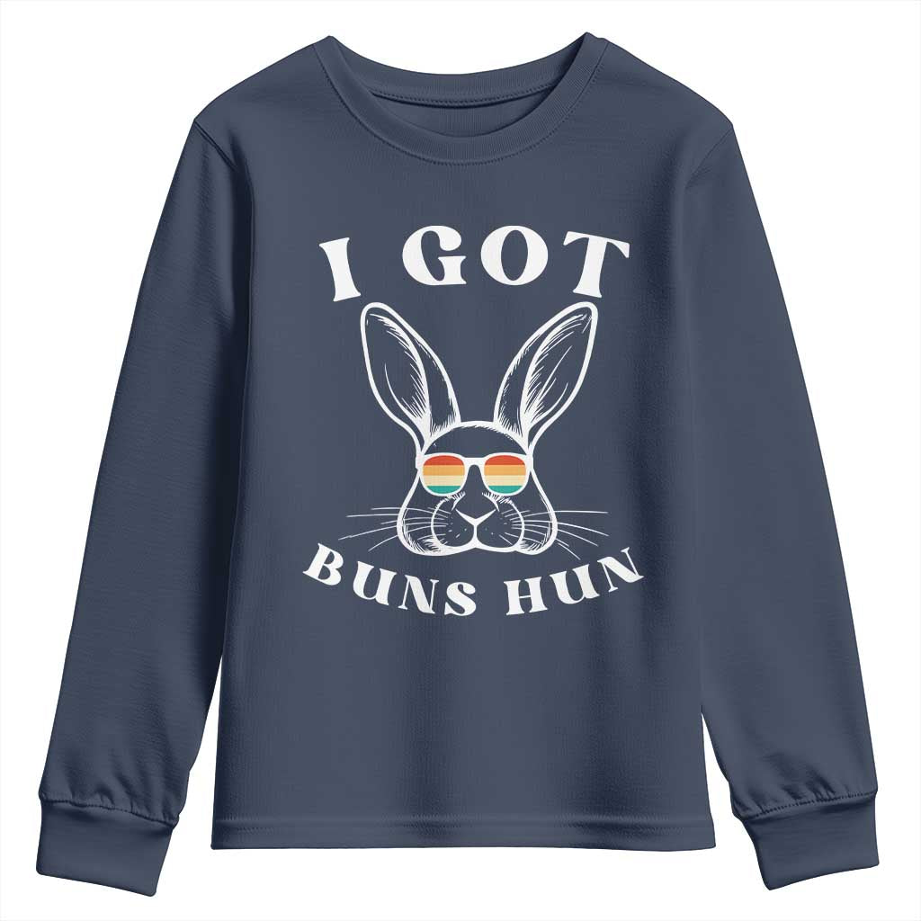 Rabbit Easter Bunny Sunglasses Youth Sweatshirt Retro Vintage I Got Buns Hun Funny Jokes - Wonder Print Shop