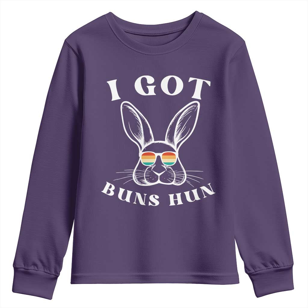 Rabbit Easter Bunny Sunglasses Youth Sweatshirt Retro Vintage I Got Buns Hun Funny Jokes - Wonder Print Shop