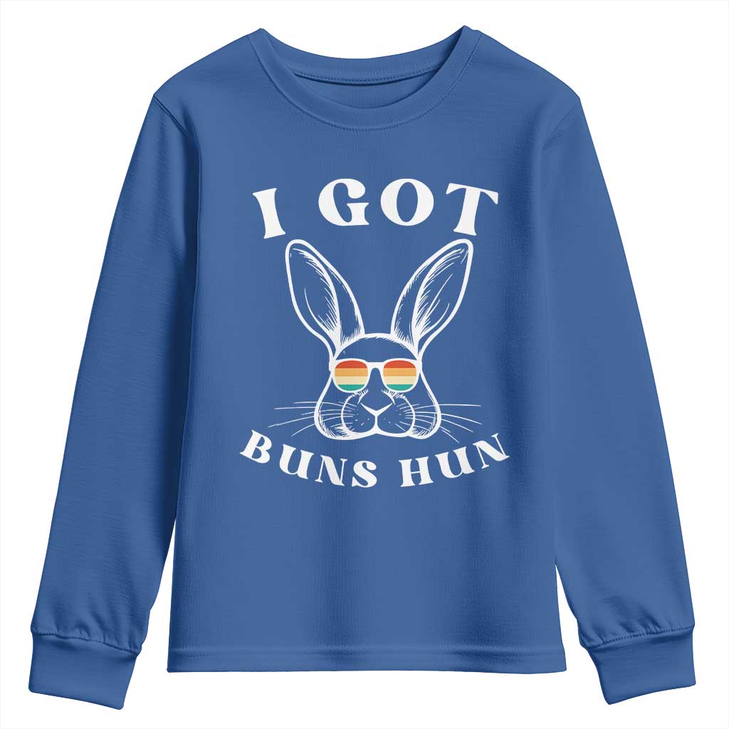 Rabbit Easter Bunny Sunglasses Youth Sweatshirt Retro Vintage I Got Buns Hun Funny Jokes - Wonder Print Shop
