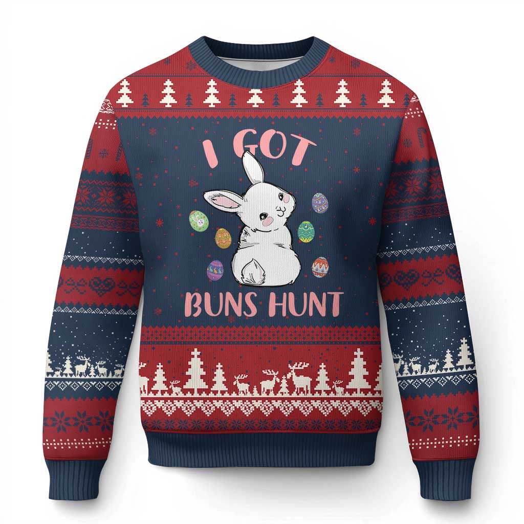 Rabbit Easter Bunny Sunglasses Ugly Christmas Sweater I Got Buns Hun Funny Jokes - Wonder Print Shop