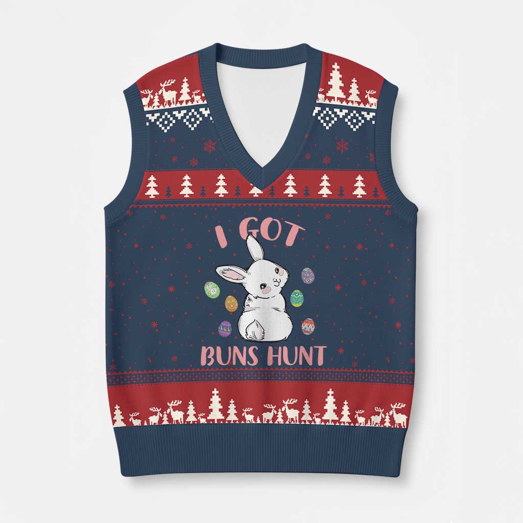 Rabbit Easter Bunny Sunglasses V-Neck Knit Sweater Vest I Got Buns Hun Funny Jokes - Wonder Print Shop