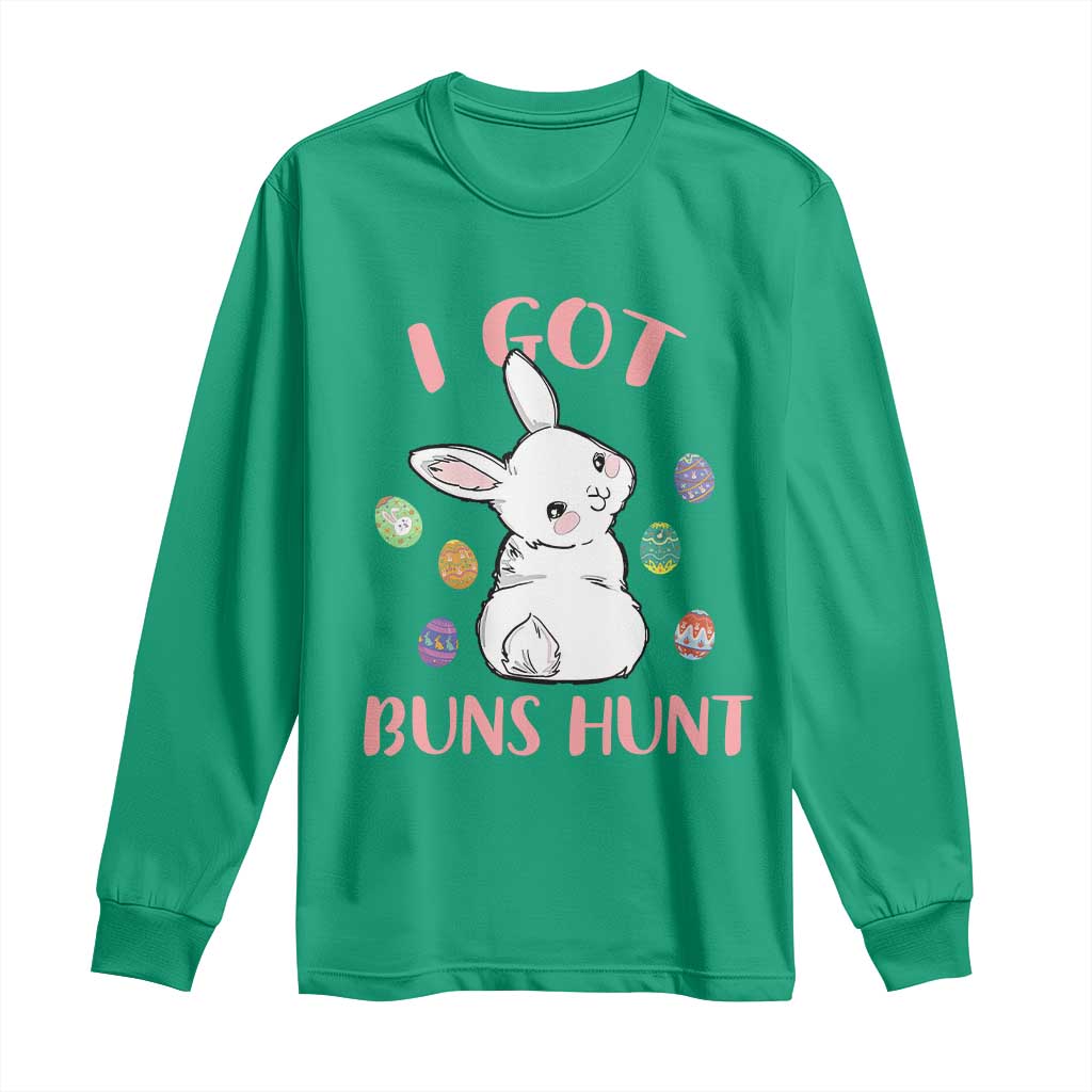 Rabbit Easter Bunny Sunglasses Long Sleeve Shirt I Got Buns Hun Funny Jokes - Wonder Print Shop