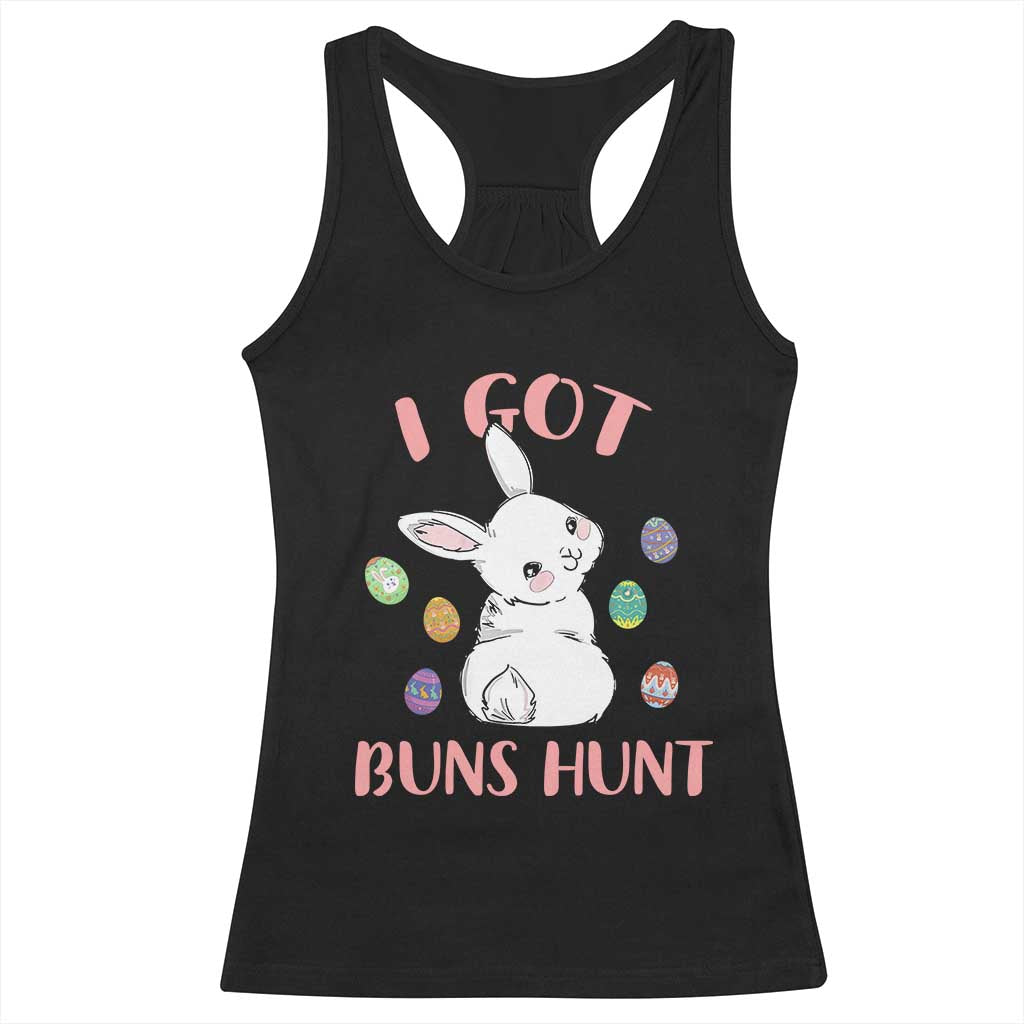 Rabbit Easter Bunny Sunglasses Racerback Tank Top I Got Buns Hun Funny Jokes - Wonder Print Shop