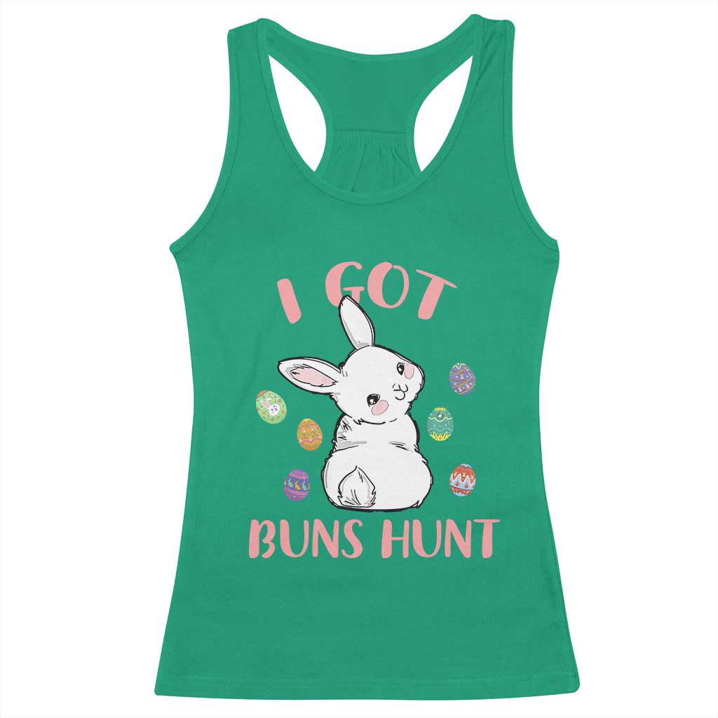 Rabbit Easter Bunny Sunglasses Racerback Tank Top I Got Buns Hun Funny Jokes - Wonder Print Shop