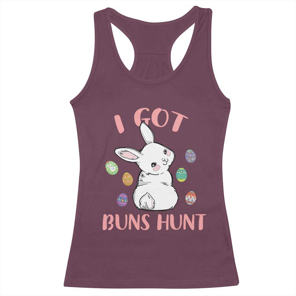 Rabbit Easter Bunny Sunglasses Racerback Tank Top I Got Buns Hun Funny Jokes - Wonder Print Shop