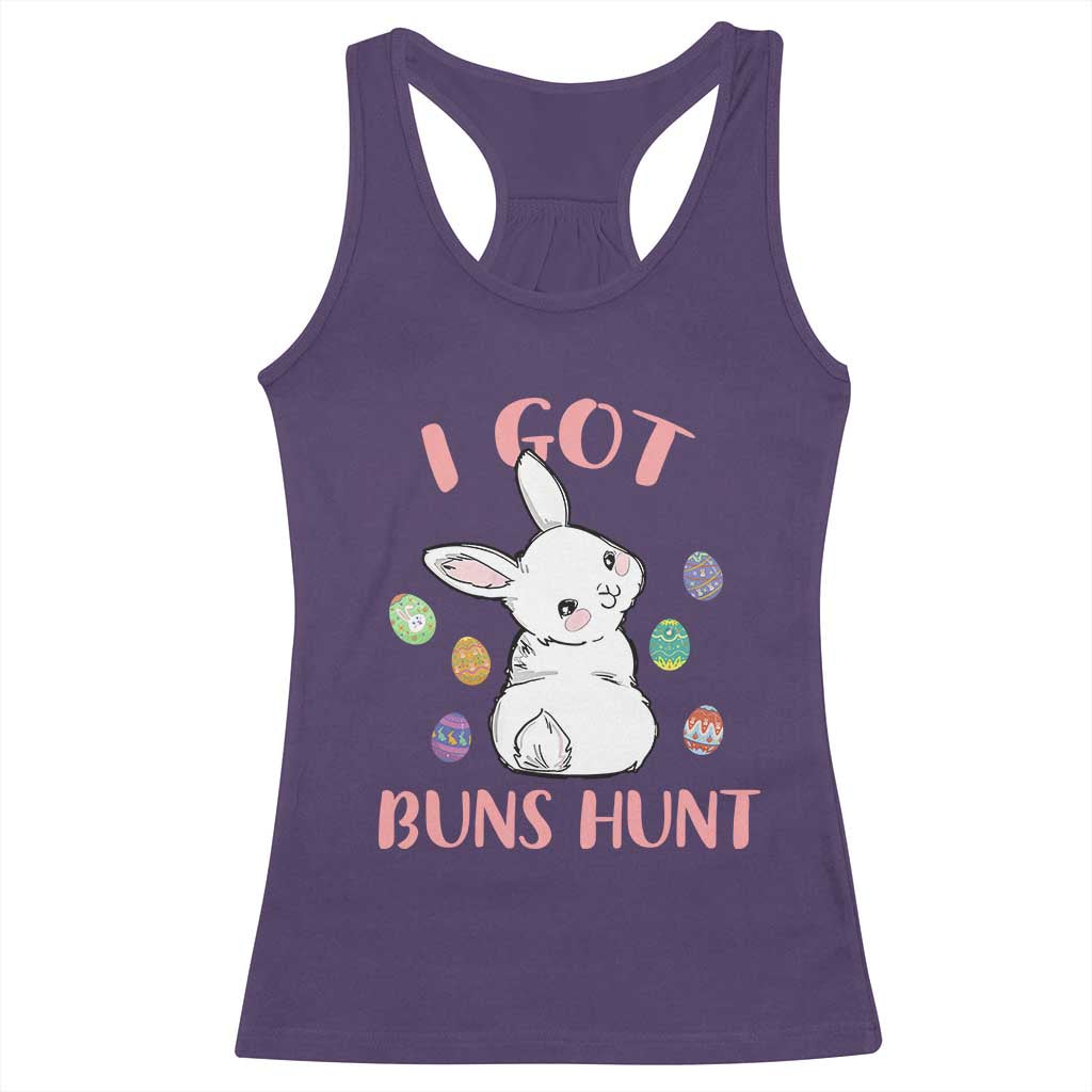 Rabbit Easter Bunny Sunglasses Racerback Tank Top I Got Buns Hun Funny Jokes - Wonder Print Shop