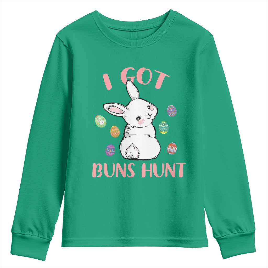 Rabbit Easter Bunny Sunglasses Youth Sweatshirt I Got Buns Hun Funny Jokes - Wonder Print Shop