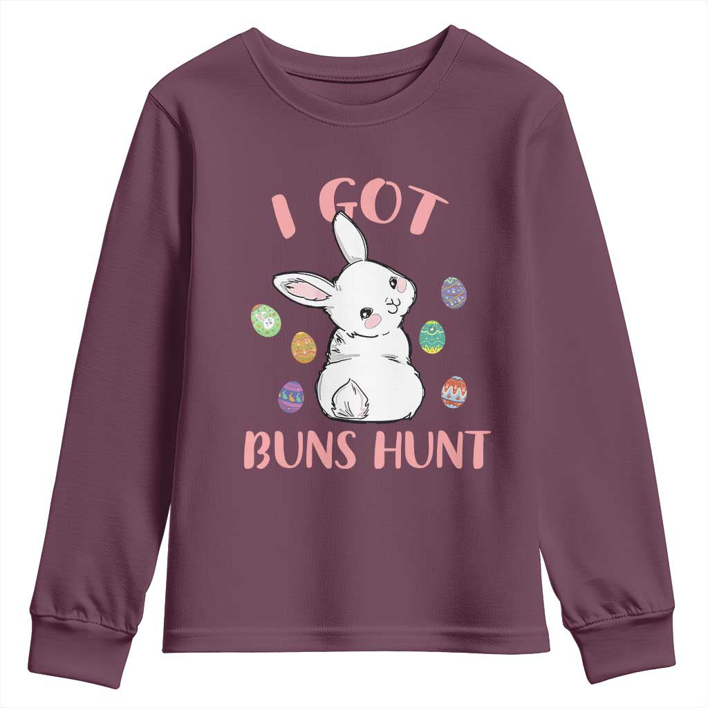 Rabbit Easter Bunny Sunglasses Youth Sweatshirt I Got Buns Hun Funny Jokes - Wonder Print Shop