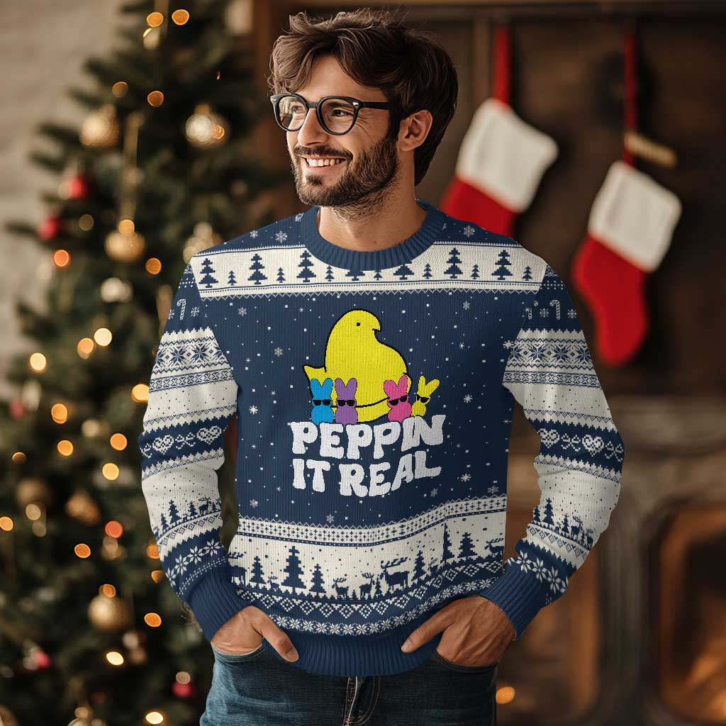 Easter Bunny Ugly Christmas Sweater Peepin It Real Rabbit Candy Easter - Wonder Print Shop
