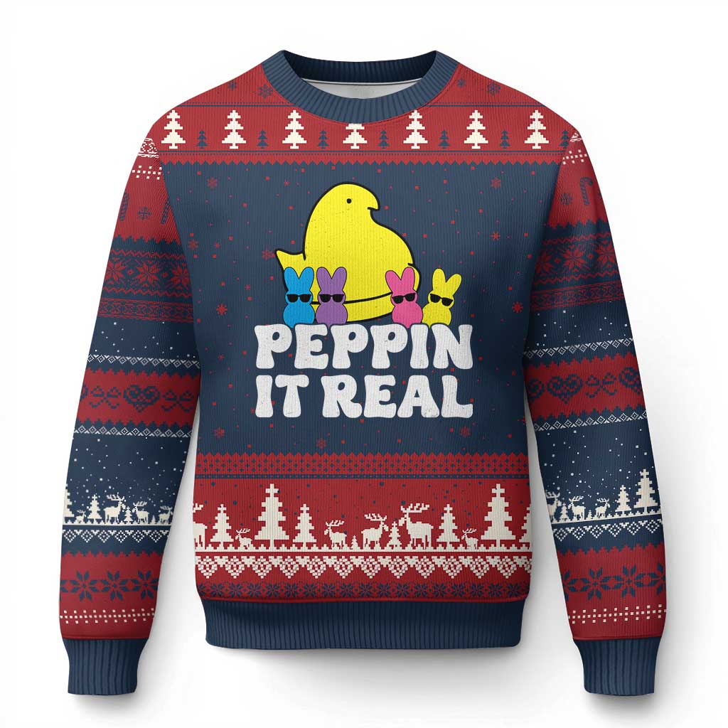 Easter Bunny Ugly Christmas Sweater Peepin It Real Rabbit Candy Easter - Wonder Print Shop