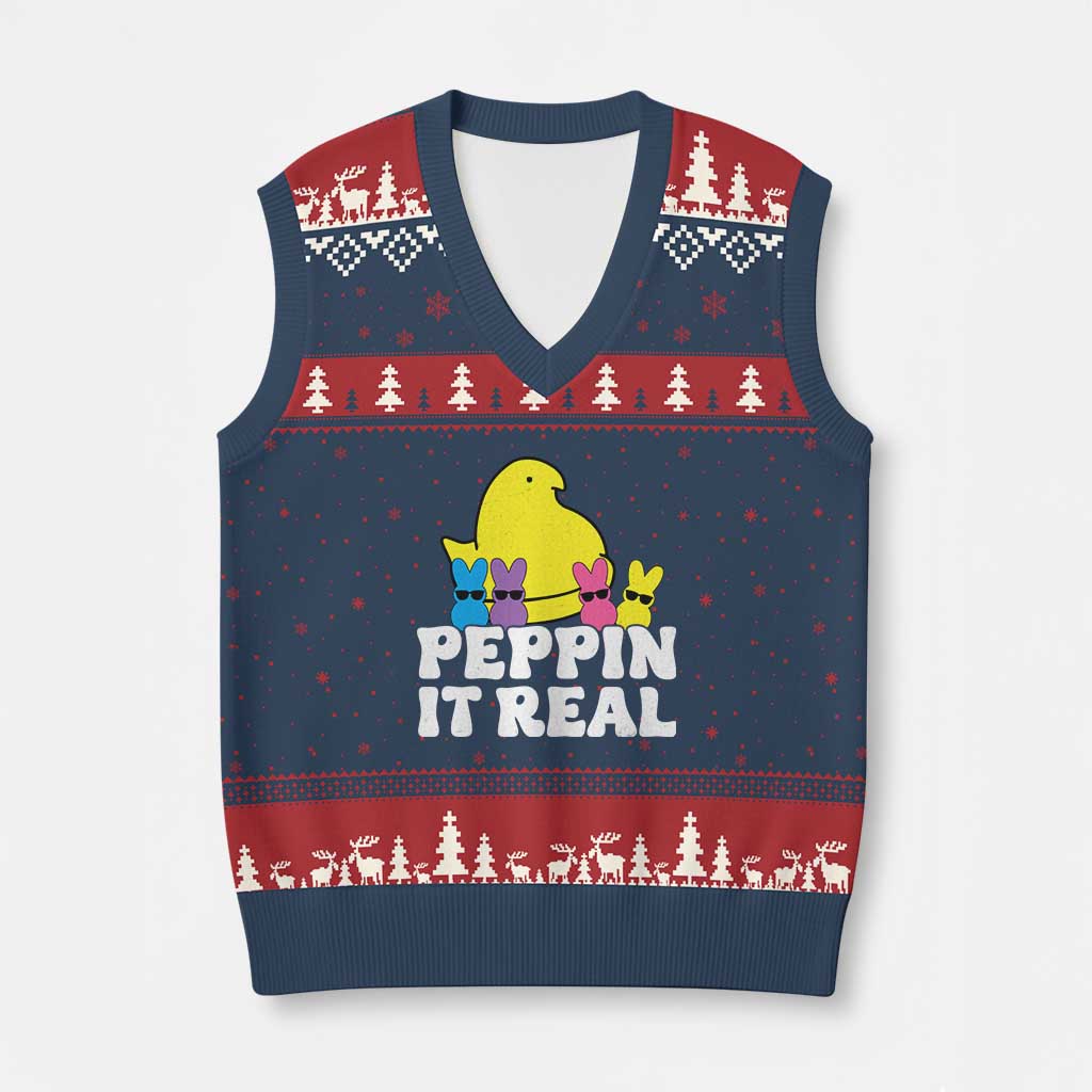 Easter Bunny V-Neck Knit Sweater Vest Peepin It Real Rabbit Candy Easter - Wonder Print Shop