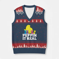 Easter Bunny V-Neck Knit Sweater Vest Peepin It Real Rabbit Candy Easter - Wonder Print Shop