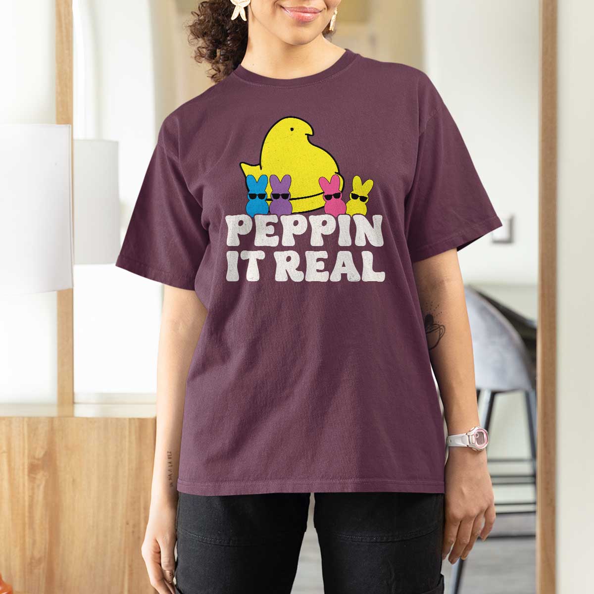 Easter Bunny T Shirt For Women Peepin It Real Rabbit Candy Easter - Wonder Print Shop