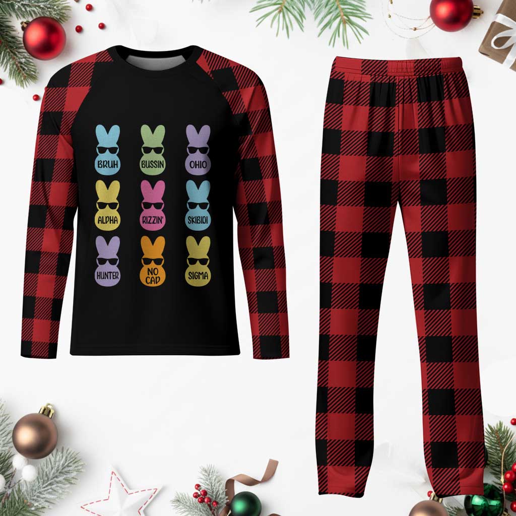 Easter Bruh Plaid Pajama Set Gen Alpha Slang Skibidi Rizz Cute Bunny - Wonder Print Shop