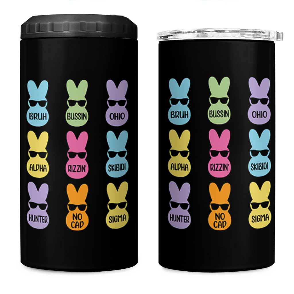 Easter Bruh 4 in 1 Can Cooler Tumbler Gen Alpha Slang Skibidi Rizz Cute Bunny - Wonder Print Shop
