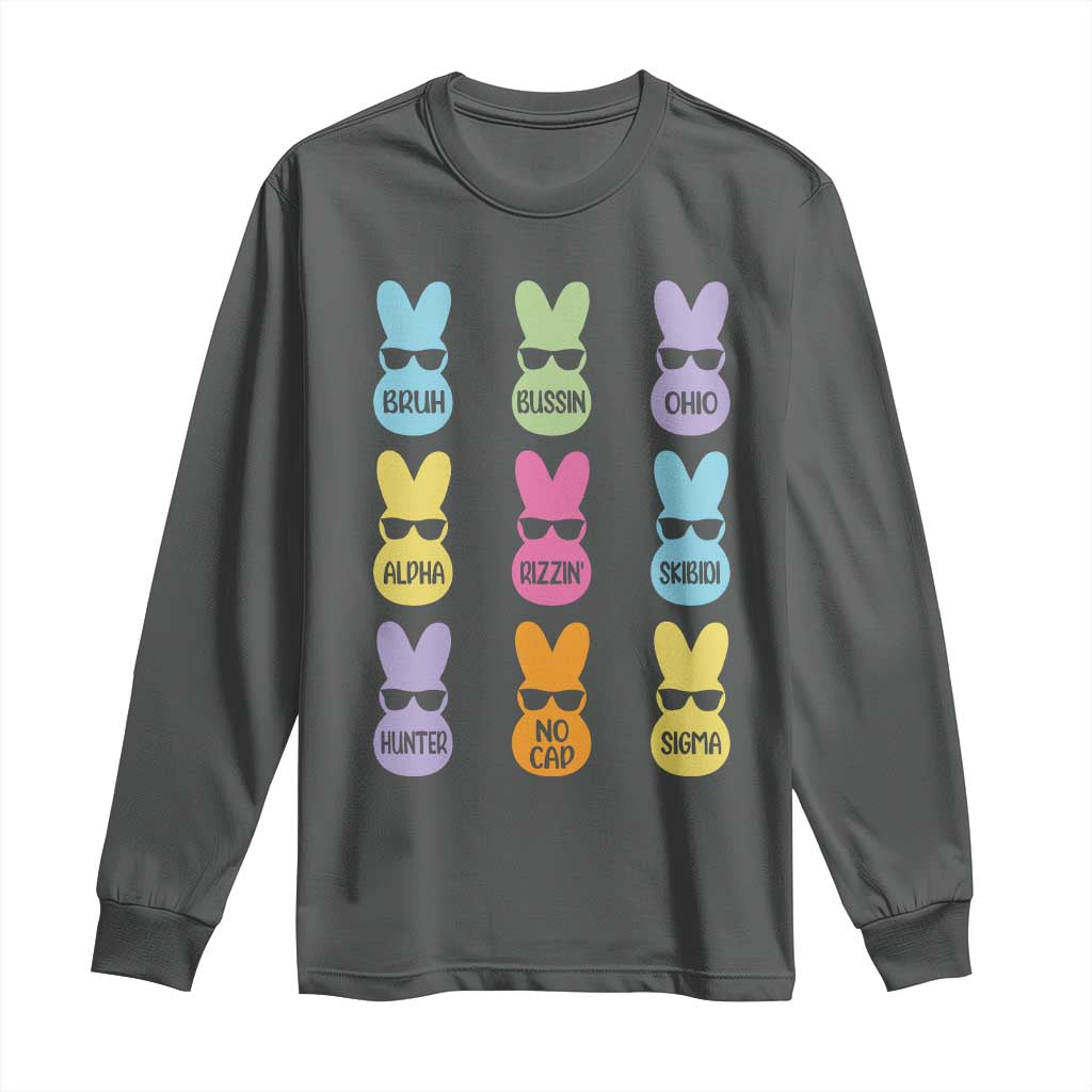 Easter Bruh Long Sleeve Shirt Gen Alpha Slang Skibidi Rizz Cute Bunny - Wonder Print Shop