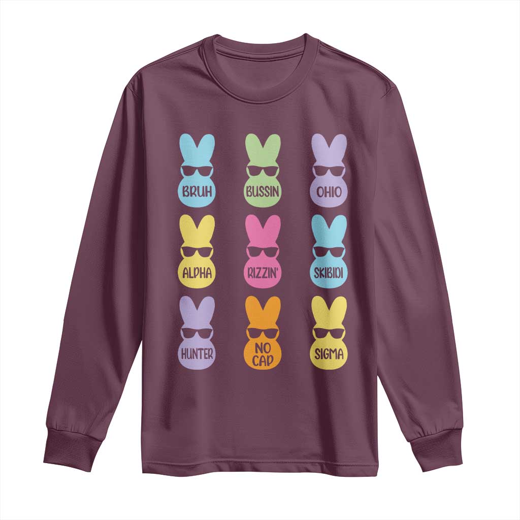Easter Bruh Long Sleeve Shirt Gen Alpha Slang Skibidi Rizz Cute Bunny - Wonder Print Shop